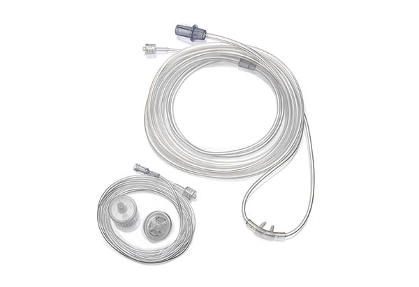 Cânula nasal Sentri para bebé com garras curvas, linha de monitorização de CO2, filtro e tubo, 2,1 m