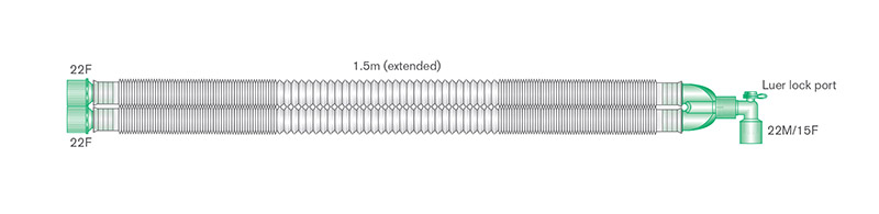 Sistema respiratório extensível Compact de 22 mm com tubo curvo luer, 1,5 m