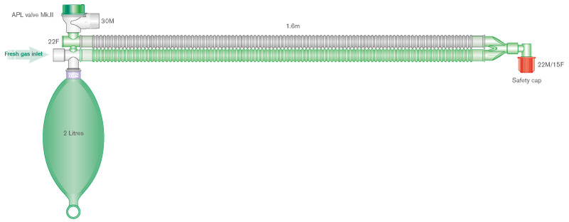 Sistema respiratório Parallel Lack Mapleson A para adulto com balão de 2 L, 1.6 m 