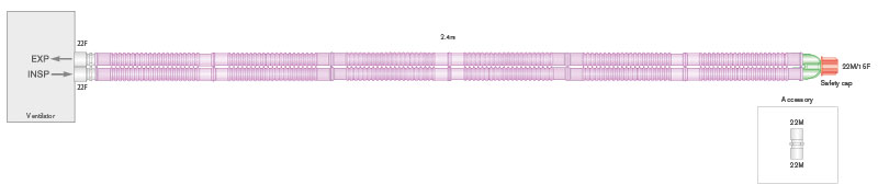 Sistema respiratório Flextube com antimicrobiano Silver Knight™ de 22 mm, 2,4 m 