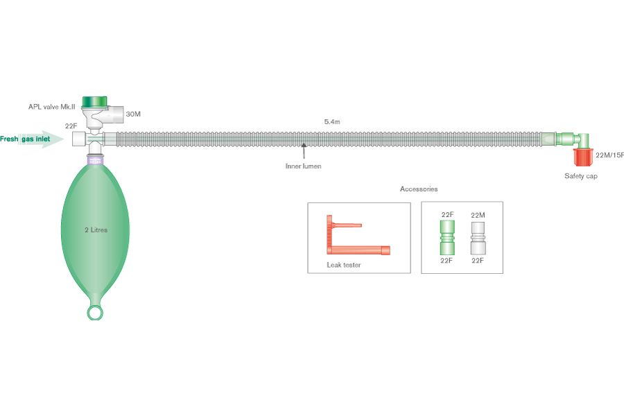 Sistema respiratório coaxial Deluxe Bain Mapleson D com balão de 2 L, 5,4 m