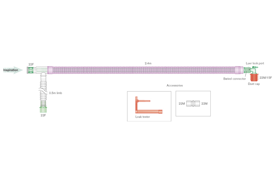Sistema respiratório coaxial UniFlow de 30 mm com antimicrobiano Silver Knight, 2,4 m 