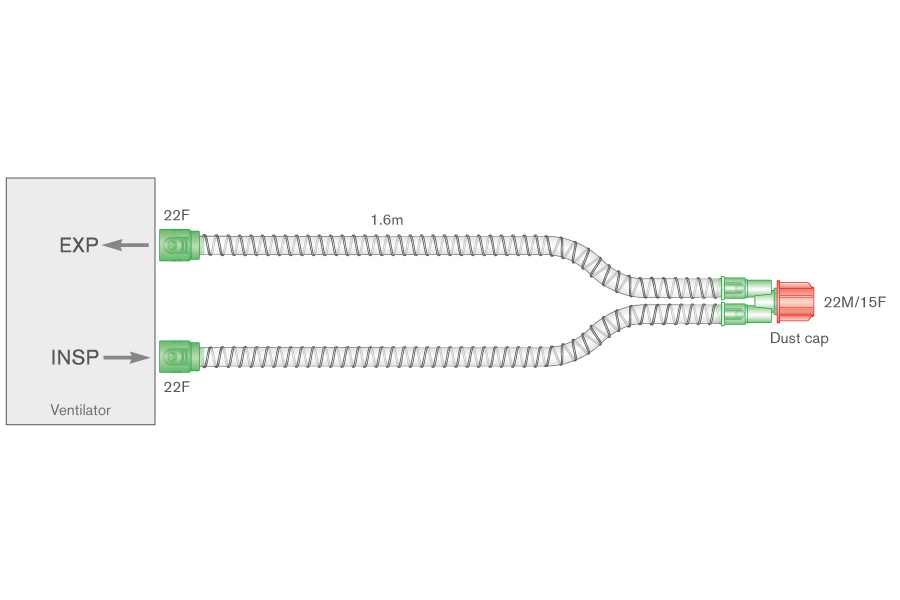 Sistema respiratório Smoothbore de 15 mm, 1,6 m