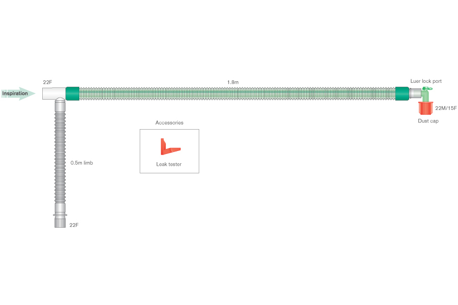 Sistema Respiratório Duo Flow com cotovelo luer ,≥ 1.8m