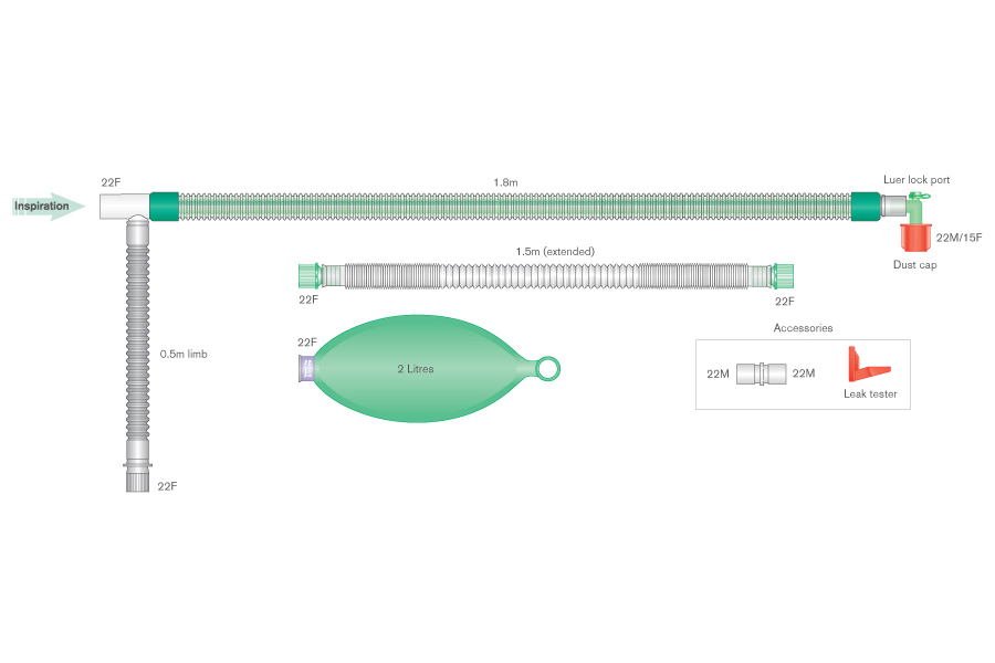 Sistema Respiratório Duo Flow com balão de 2L e cotovelo de luer≥ 1.8m