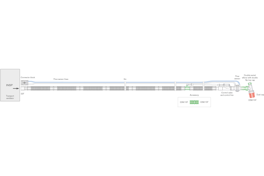 Sistema respiratório de transporte Flextube de 22 mm para Oxylog® 2000 plus, 3000, 3000 plus, 3 m