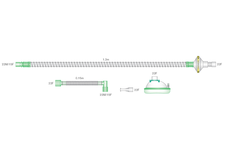 Sistema respiratório para tosse assistida Smoothbore para adulto grande, 1,2 m