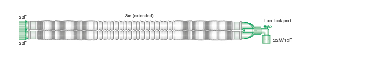 Sistema respiratório extensível Compact de 22 mm com tubo curvo luer, 3,0 m