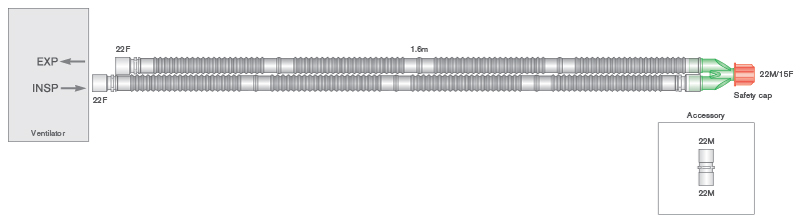 Sistema respiratório Flextube de 22 mm com tubo articulado amovível, 1,6 m