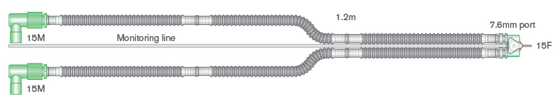 Sistema respiratório de transporte Flextube™ de 10 mm, com peça em Y rotativa e linha de monitorização para ventiladores fabian, 1,2 m