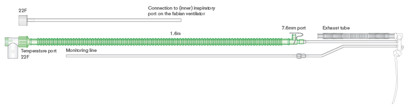 Sistema respiratório de fio aquecido Flextube com CPAP nasal nFlow™ para bebé com linha de monitorização amovível para ventiladores fabian, 1,6 m