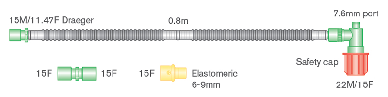Sistema de reanimação neonatal Flextube™ de 10 mm com PEEP não regulável, 0,8 m