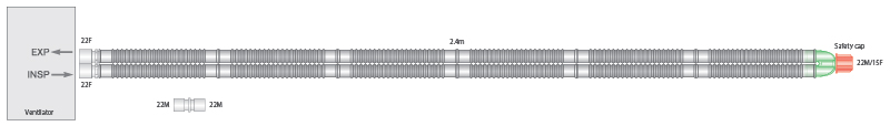 Sistema respiratório Flextube de 22 mm, 2,4 m