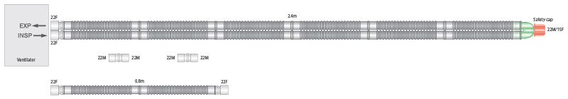 Sistema respiratório Flextube de 22 mm com tubo articulado de 0,8 m, 2,4 m 