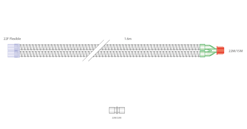 Sistema respiratório Eco Smoothbore de 22 mm, 1,6 m 
